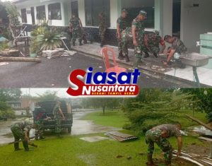 Bahu membahu Anggota Koramil 401-04/BYL melakukan Perbaikan Pangkalan