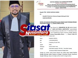 Perkara Praperadilan Rahmat Widodo Tak Ada Kepastian Hukum, Armansyah, S.S., S.H Surati Kapolda Babel