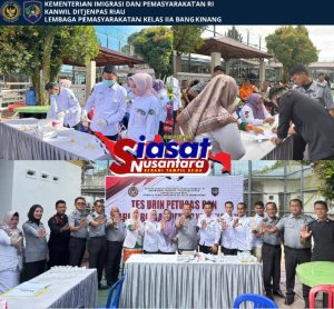 Dukung Program P4GN, Lapas Bangkinang Gelar Tes Urine Gandeng BNN Kampar Hasil Petugas dan WBP Seluruh Negatif