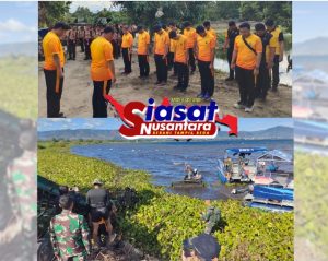 Personel Polres Toba Ikuti Kegiatan Karya Bakti Pembersihan Eceng Gondok dan Penanaman Pohon