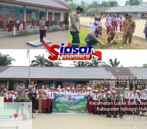 Jadi Irup Upacara di SDN 009 Kulim Jaya, Kapolsek Lubuk Batu Jaya Ajak Siswa Cintai Lingkungan Lewat Green Policing to School