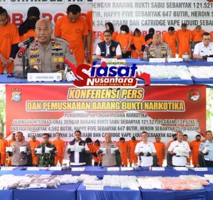Wakapolda Riau Didampingi Dir Reserse Narkoba dan Forkompinda Musnahkan Narkoba Senilai Rp123,7 Miliar, Hasil Operasi 3 Bulan