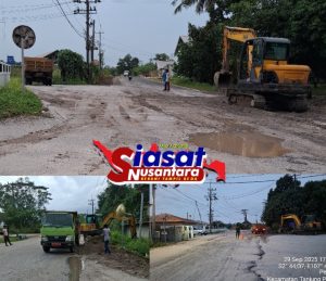 Perbaikan Jalan Rusak di Ruas Jalan  Murai Depan PT AKU, Saat ini Telah  Dikerjakan oleh Dinas PUPR Kabupaten Belitung