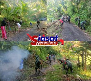 Semangat Gotong Royong Koramil 1301-08/Kuma Laksanakan Karya Bakti Pembersihan Jalan, Sambut HUT TNI Ke 80