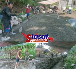 Sambut HUT TNI Ke-80, Koramil 1301-09/Tabsel Bersama Warga Laksanakan Gotong Royong Pengecoran Masjid