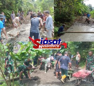 Gabungan Personel Koramil 1301-04/Manganitu dan Warga Masyarakat Kompak Perbaiki Jalan Produksi di Karatung II Sangihe