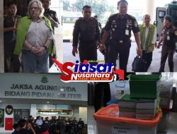 JAM PIDMIL Kejagung RI Serahkan 3 Orang Tersangka dan Barang Bukti (Tahap II) dalam Perkara Koneksitas Satelit Slot Orbit 1230 BT