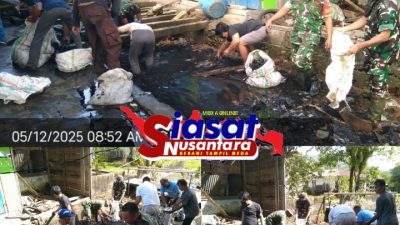 Aparat TNI, Pemerintah Kecamatan dan Warga Nagha I Bersatu Bersihkan Drainase Pasar Ikan Matelagheng Tamako
