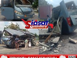 Laka Lantas Terjadi antara Bus TNI AL dan Truk Tronton Pengangkut Semen, Diduga Truk Gagal Menanjak di Area Tol Belmera